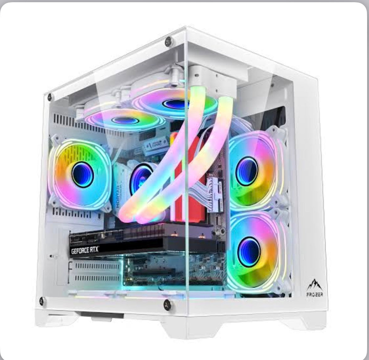 FROZER White Tempered Glass Gaming PC Case